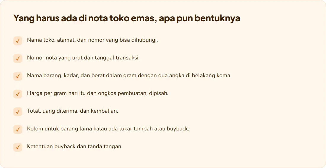 Template Nota Toko Emas Kosong, PDF dan Excel Siap Unduh