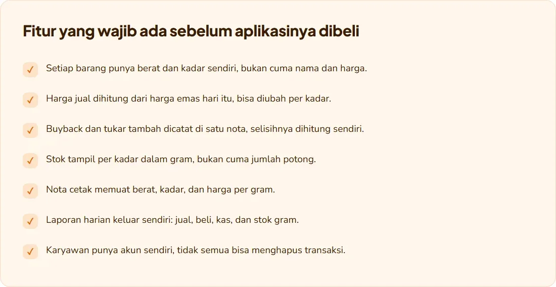 Daftar fitur yang wajib ada di aplikasi kasir toko emas